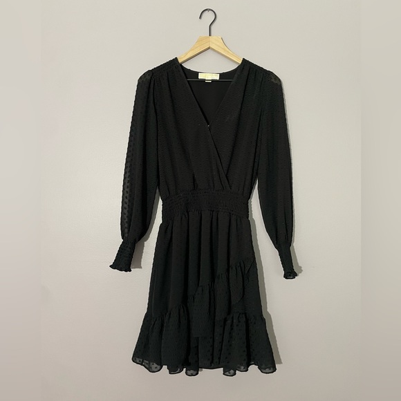 MICHAEL Michael Kors Black Ruffle Hem Smocked Chiffon Dress - Small - Picture 4 of 10